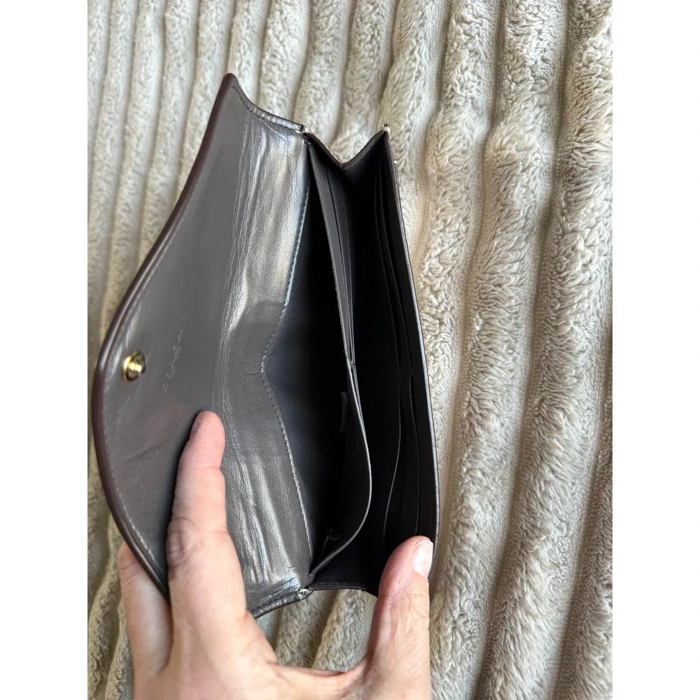 Coach Metallic Champagne Crossgrain Leather Envelope Slim Wallet Gold Logo - Picture 10 of 12